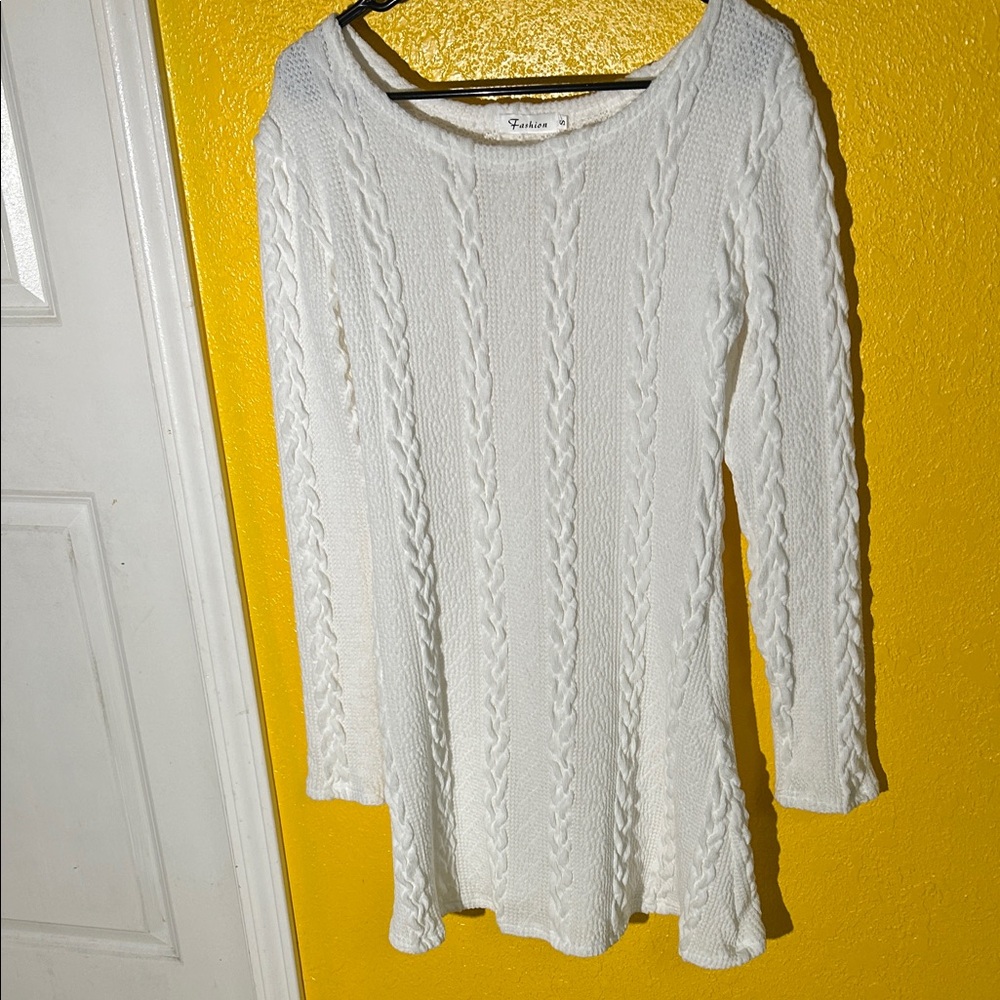 White Cable Knit Sweater Dress